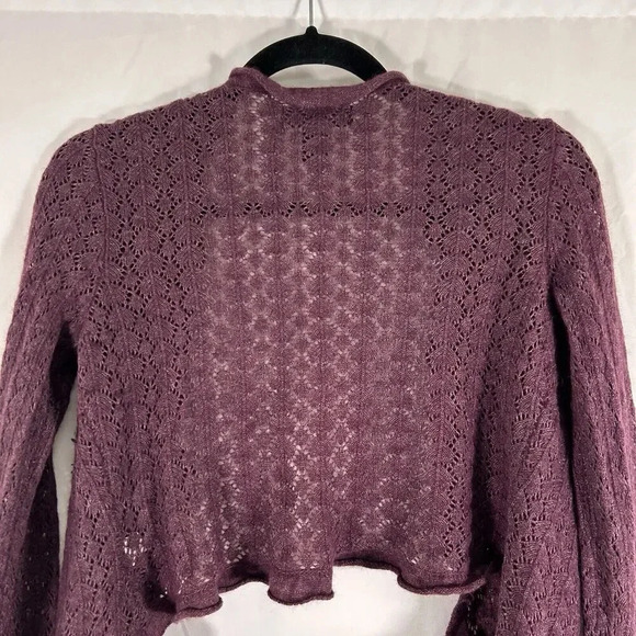 Express Cardigan Women's Small Burgundy Open Knit Cropped - Picture 7 of 8